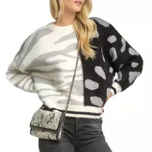 NWT Elan Color Block Animal Print Crewneck Sweater size Medium